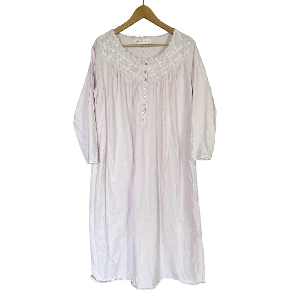 Eileen West Floral Lace Trim Long Flannel Nightgown Light Pink Sz S Cottagecore
